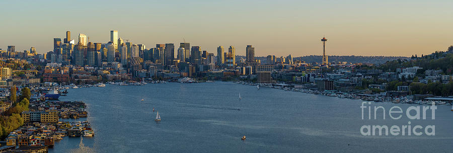 Sunlit Seattle Summer Skyline And Lake Union Photograph By Mike Reid 