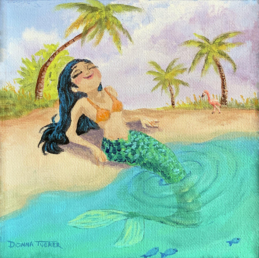 Sunning Mermaid Painting by Donna Tucker