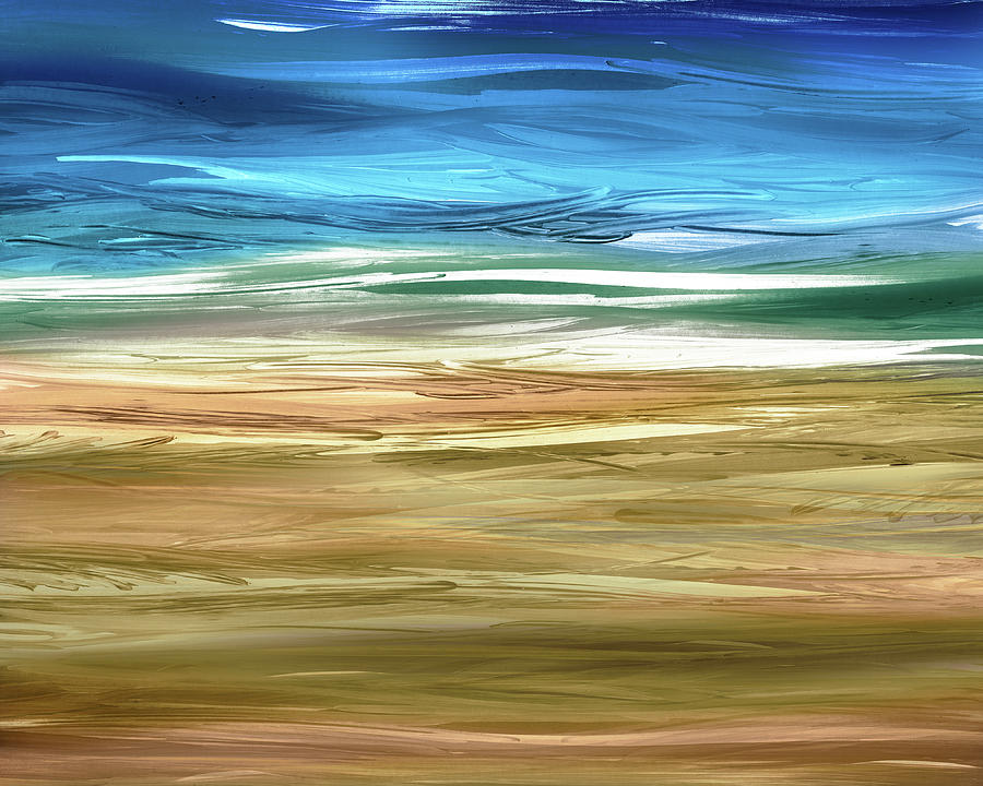 Sunny Beach Art Calm Cool Blue Relaxing Tones Abstract Landscape Sea Breeze At The Ocean Shore  Painting by Irina Sztukowski
