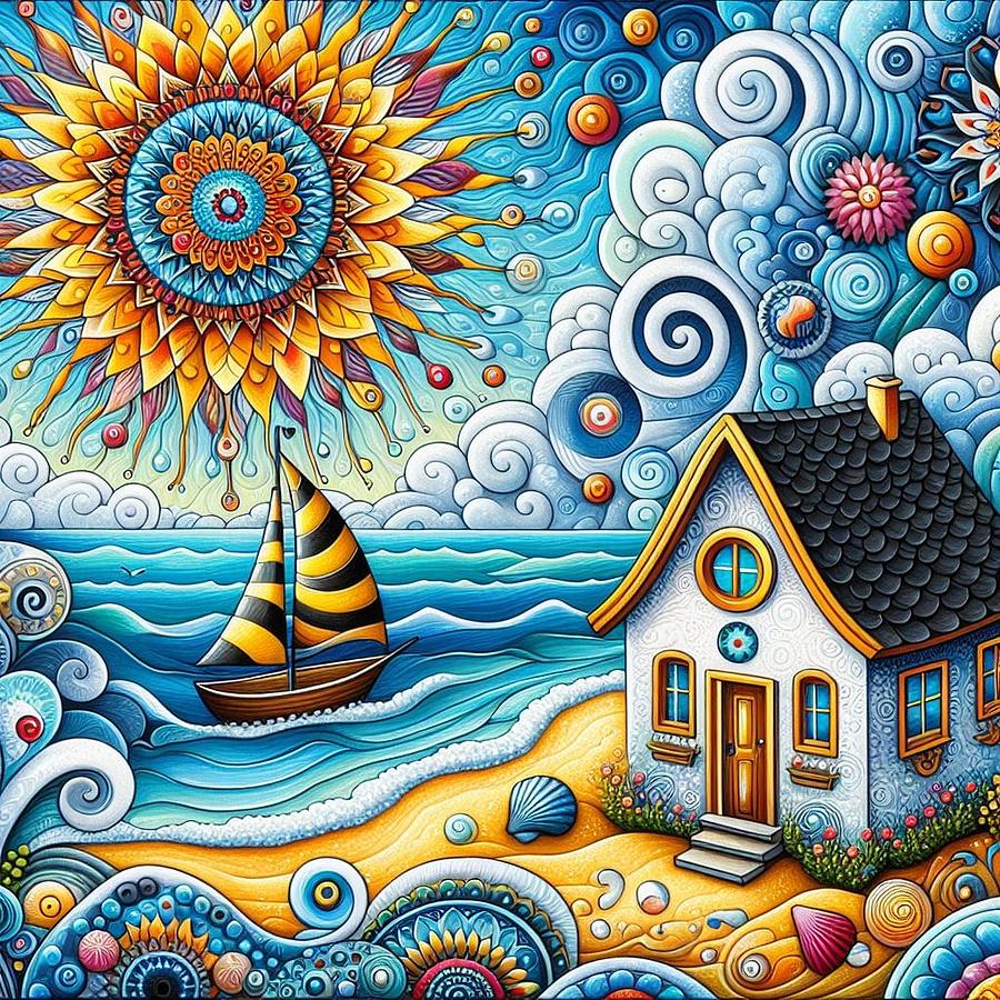 Sunny Beach Cottage Digital Art by David Letts