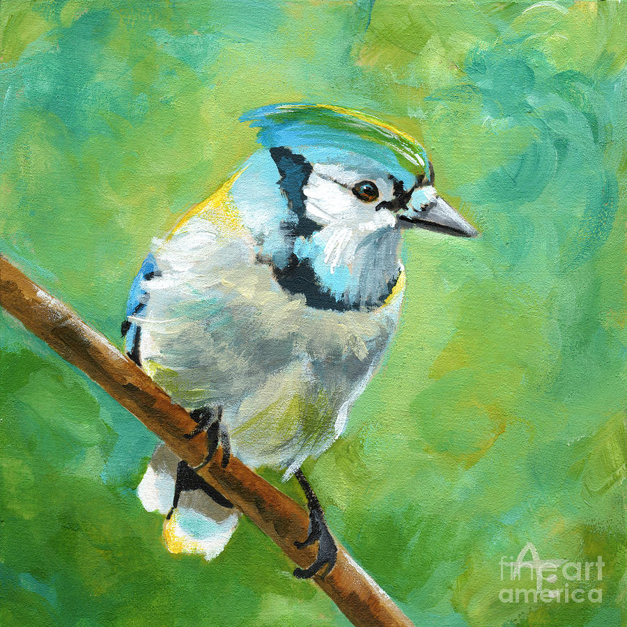 Sunny Blue Jay Painting by Annie Troe