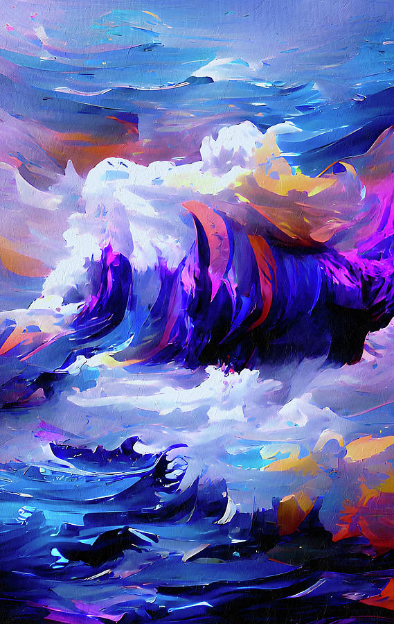 Ocean Waves Mixed Media - Sunny Blue Ocean Abstract Realism by Georgiana Romanovna