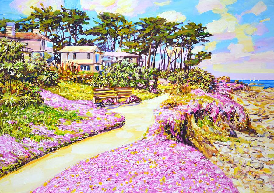Sunny California. Pink flowers. Painting by Iryna Kastsova