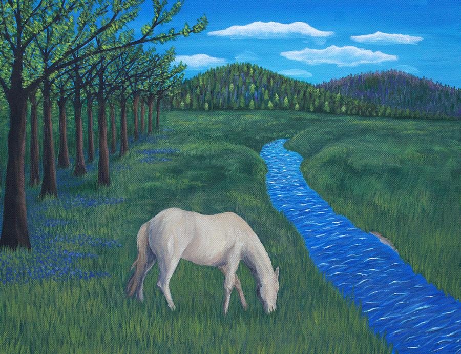 Tree Painting - Sunny Creekside Grazing Day by Rachel Daugherty