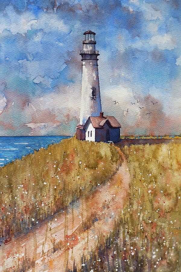 Sunny Day at the Lighthouse Painting by Rebecca Davis