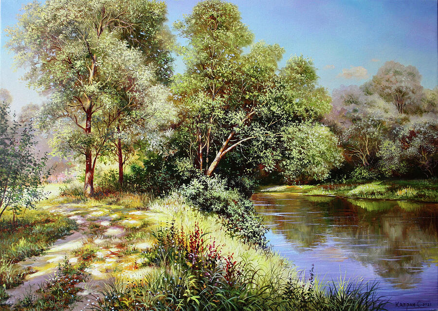 Sunny Day by the River Painting by Serhiy Kapran