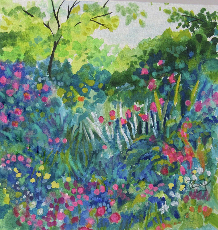 Sunny Day Garden Painting by Jean Batzell Fitzgerald