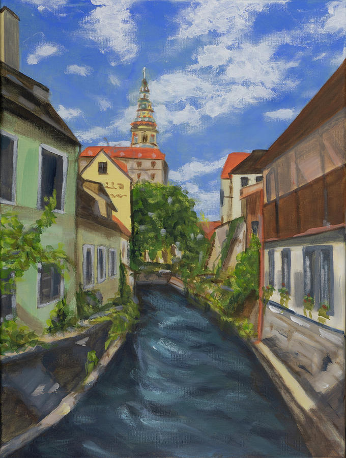 Sunny day in Cesky Krumlov Painting by Janet Yu