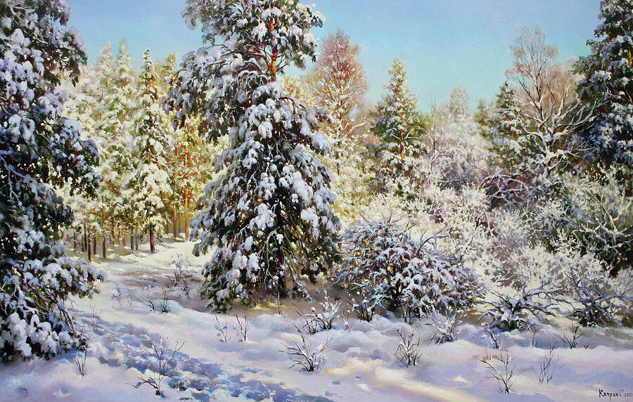 Sunny Day in the Winter Forest Painting by Serhiy Kapran - Pixels