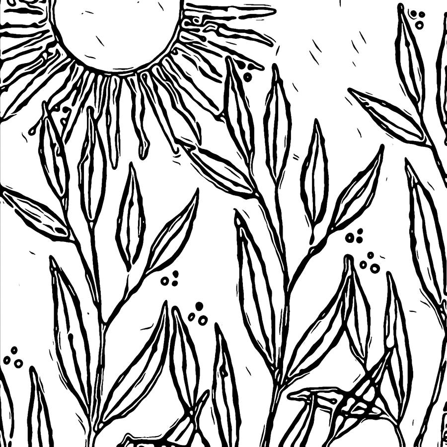 Sunny Day minimalistic garden sketch Digital Art by Bonnie Bruno