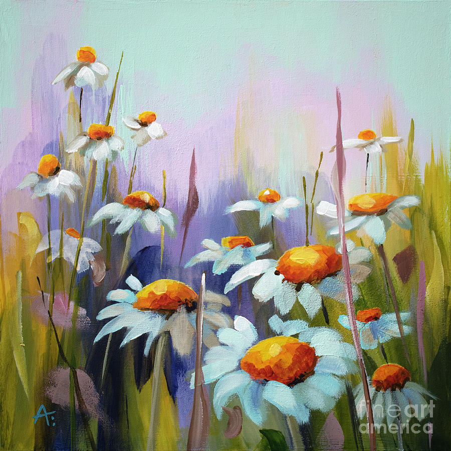Sunny Days - Daisies Painting by Annie Troe