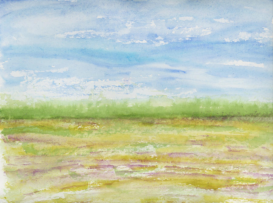Sunny Field Day South Carolina Field Series Painting by Elizabeth Reich