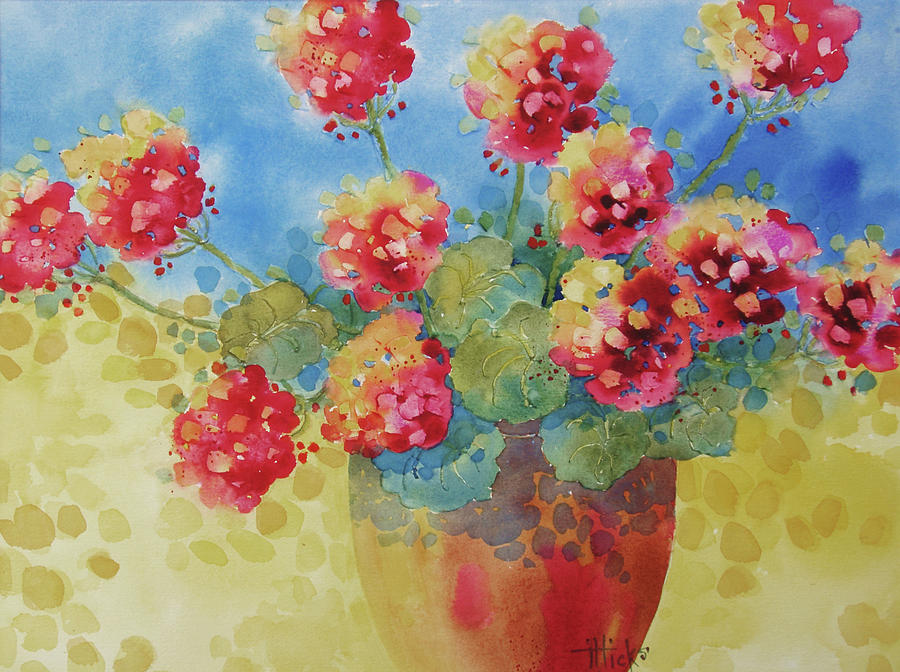 Sunny Geraniums Painting by Joyce Hicks