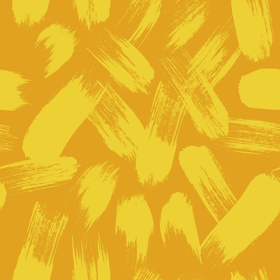 Sunny Marigold and Yellow Brushstroke Pattern Painting by Jen Montgomery