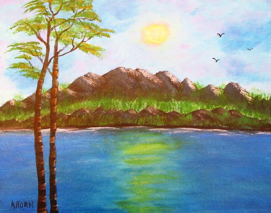 Mountain Painting - Sunny Mountain Lake by Kathy Horn