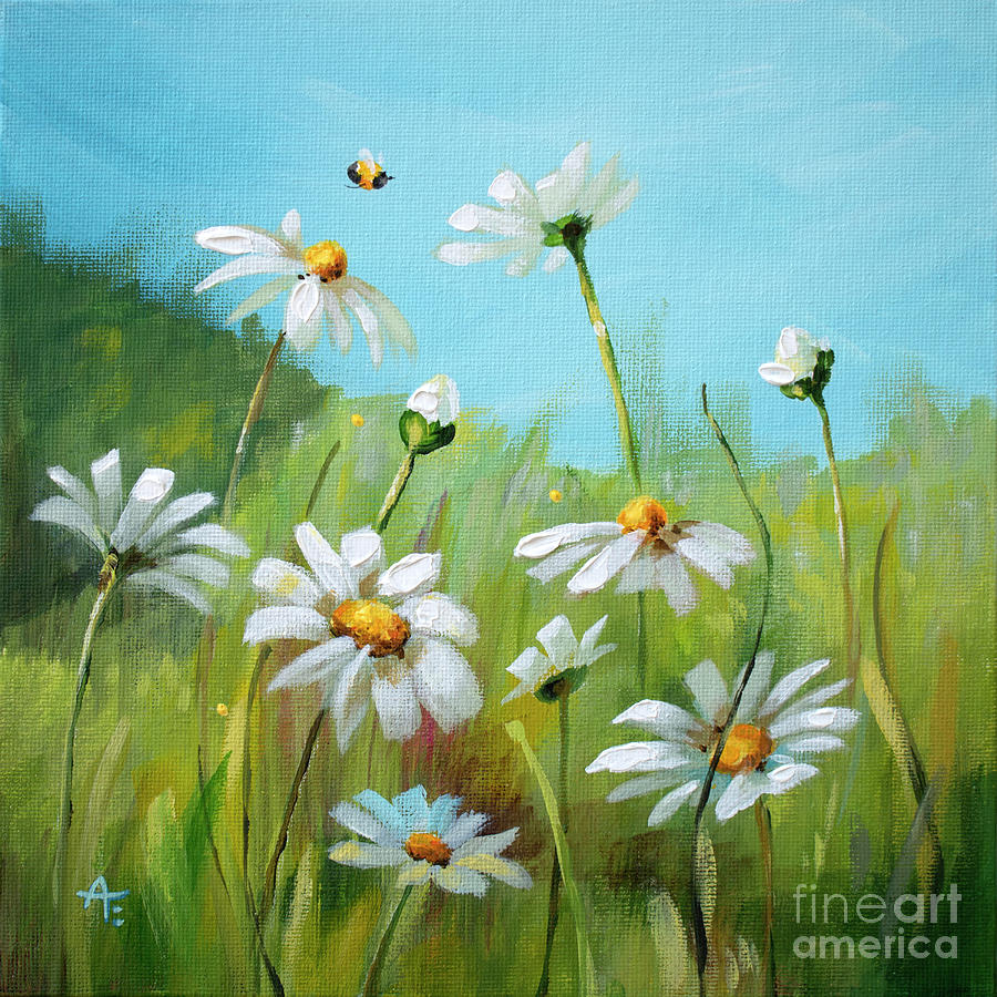 Sunny Side Up - Daisies painting Painting by Annie Troe