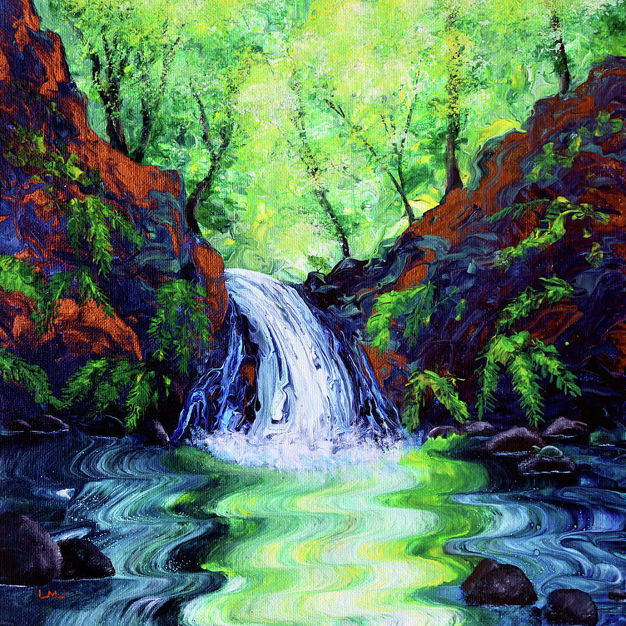 Sunny St. Patricks Day at a Waterfall Painting by Laura Iverson