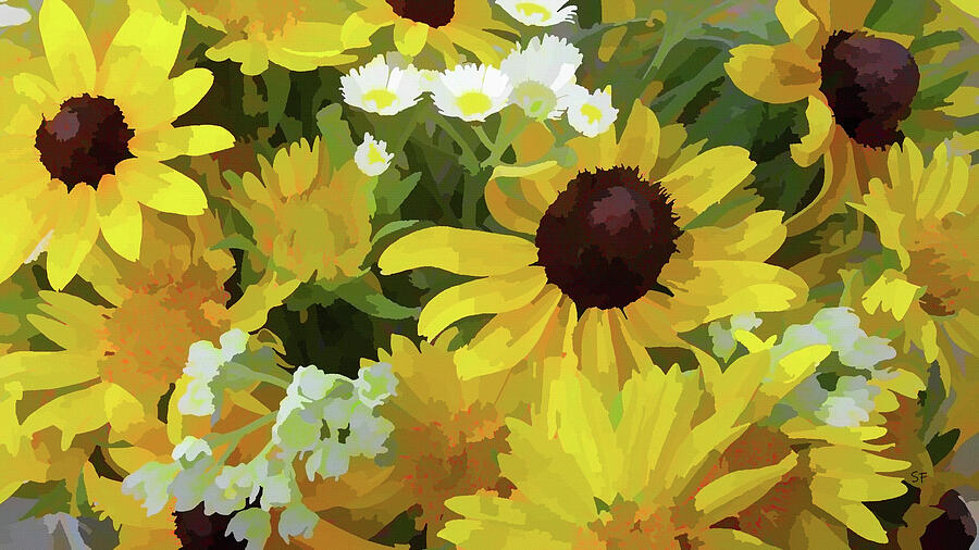 Sunny Sunflower Bouquet Painting Mixed Media