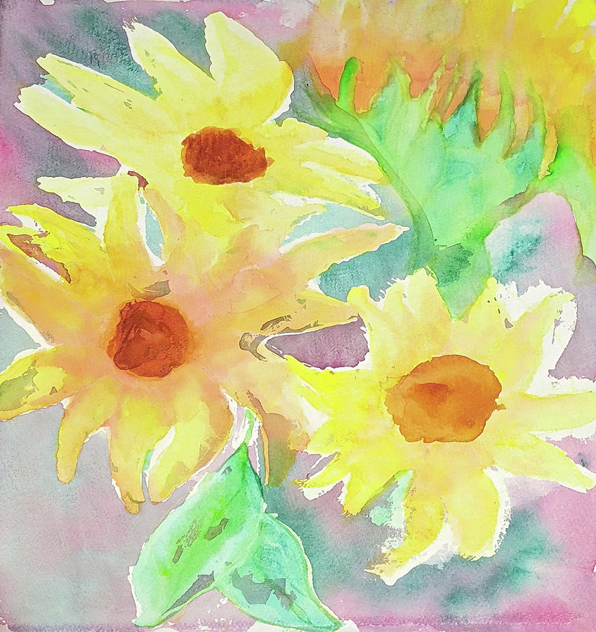 Sunny sunflowers Day 70 CAC  Painting by Cathy Anderson