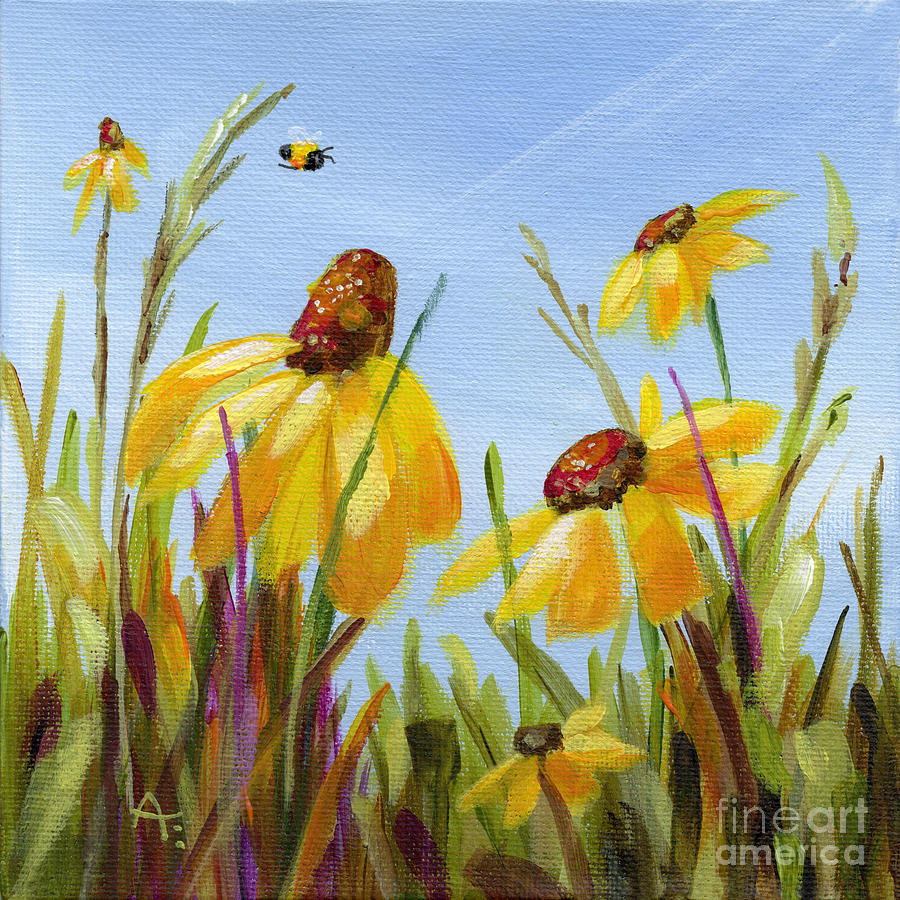 Sunny Susans - flower painting Painting by Annie Troe