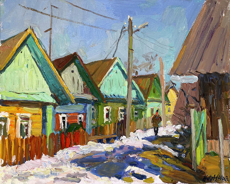 Sunny village Painting by Juliya Zhukova