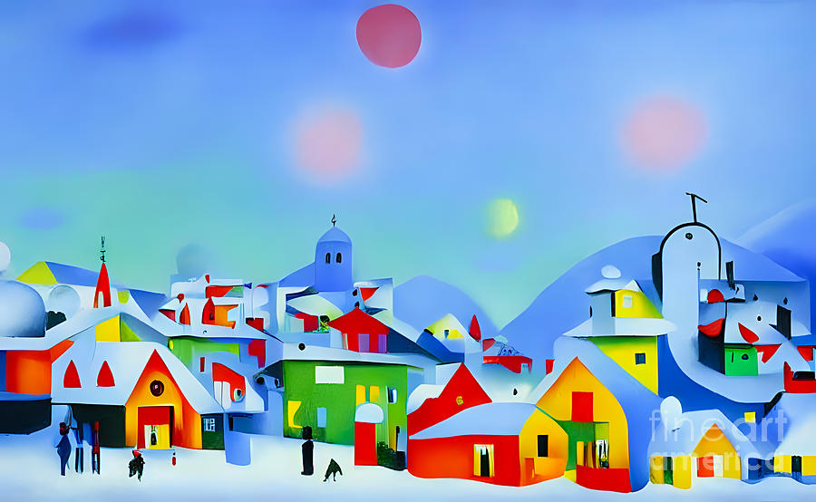 Sunny Village On A Frosty Winter Day Digital Art