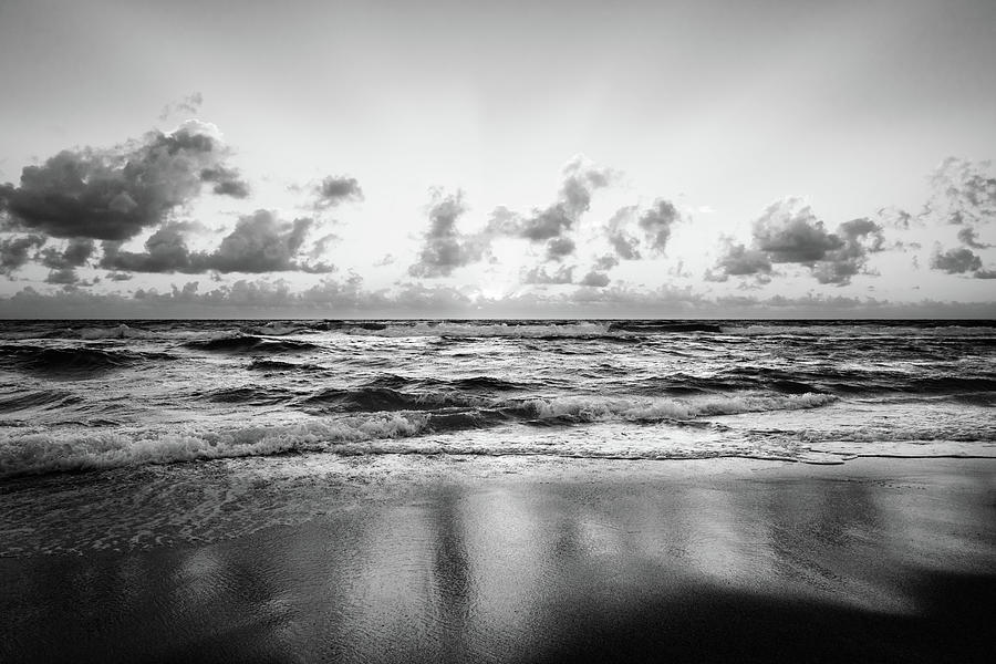 Sunrays Beach Reflections Black and White Photograph by Debra and Dave Vanderlaan