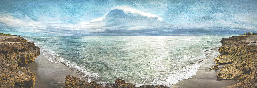 Sunrays over Coral Cove Beach Watercolor Painting Photograph by Debra and Dave Vanderlaan