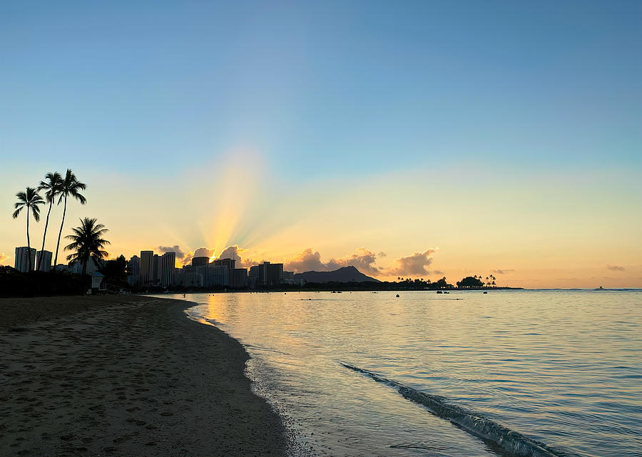 Days First Light Over Magic Island Oahu Hawaii Photograph by Deborah League