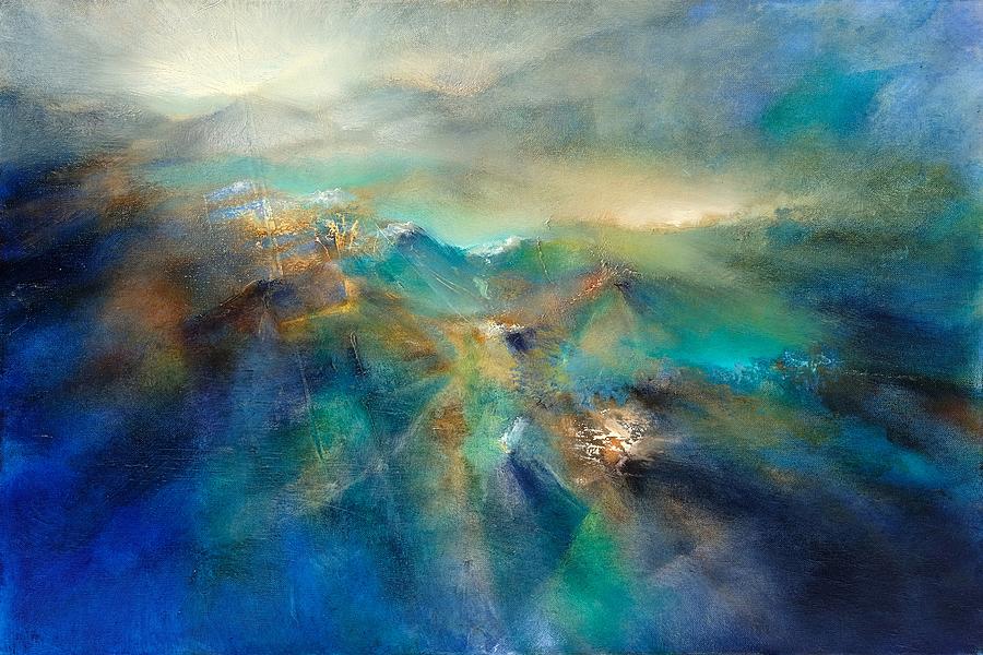 Sunrise - a wide blue landscape Painting by Annette Schmucker