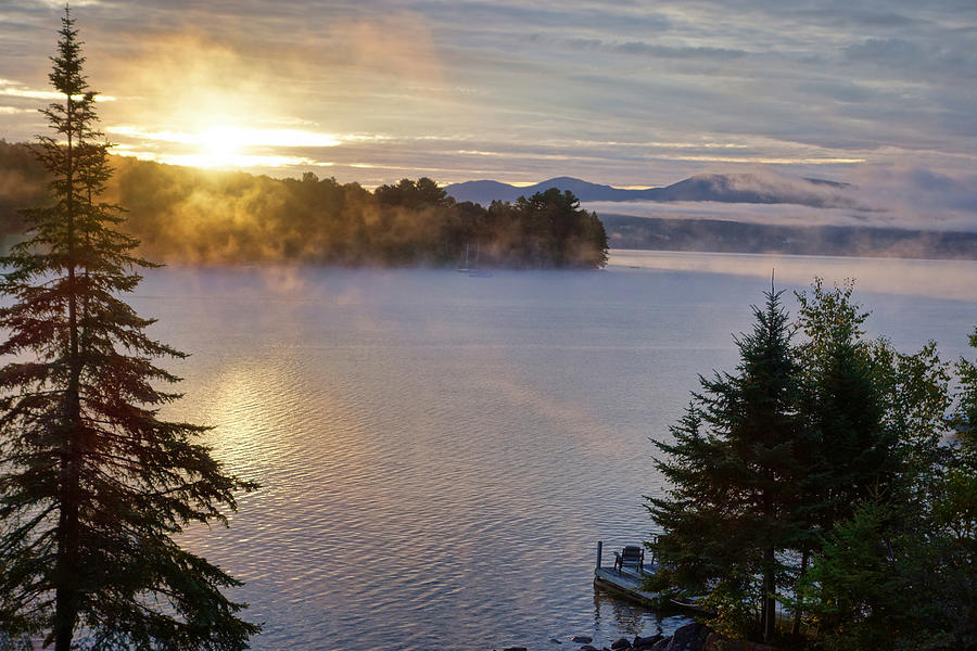Sunrise and Clouds and Angel Over Maine Lake  Photograph by Russel Considine