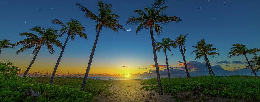 Sunrise and Moonrise at the Beach Photograph by Mark Andrew Thomas
