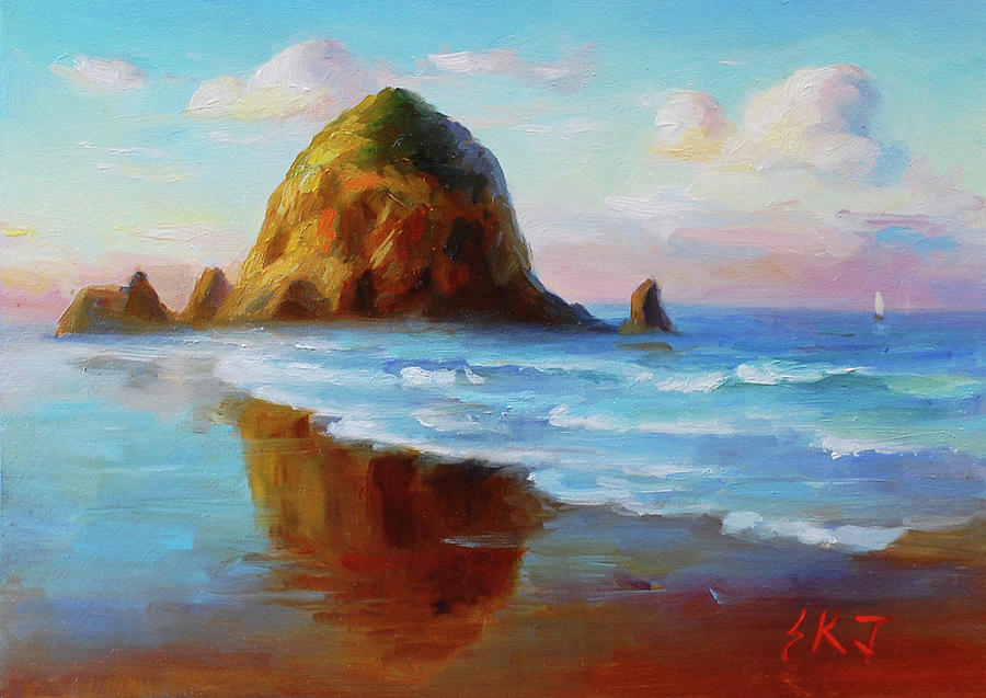 Beach Painting - Sunrise at Cannon Beach by Stephanie K Johnson