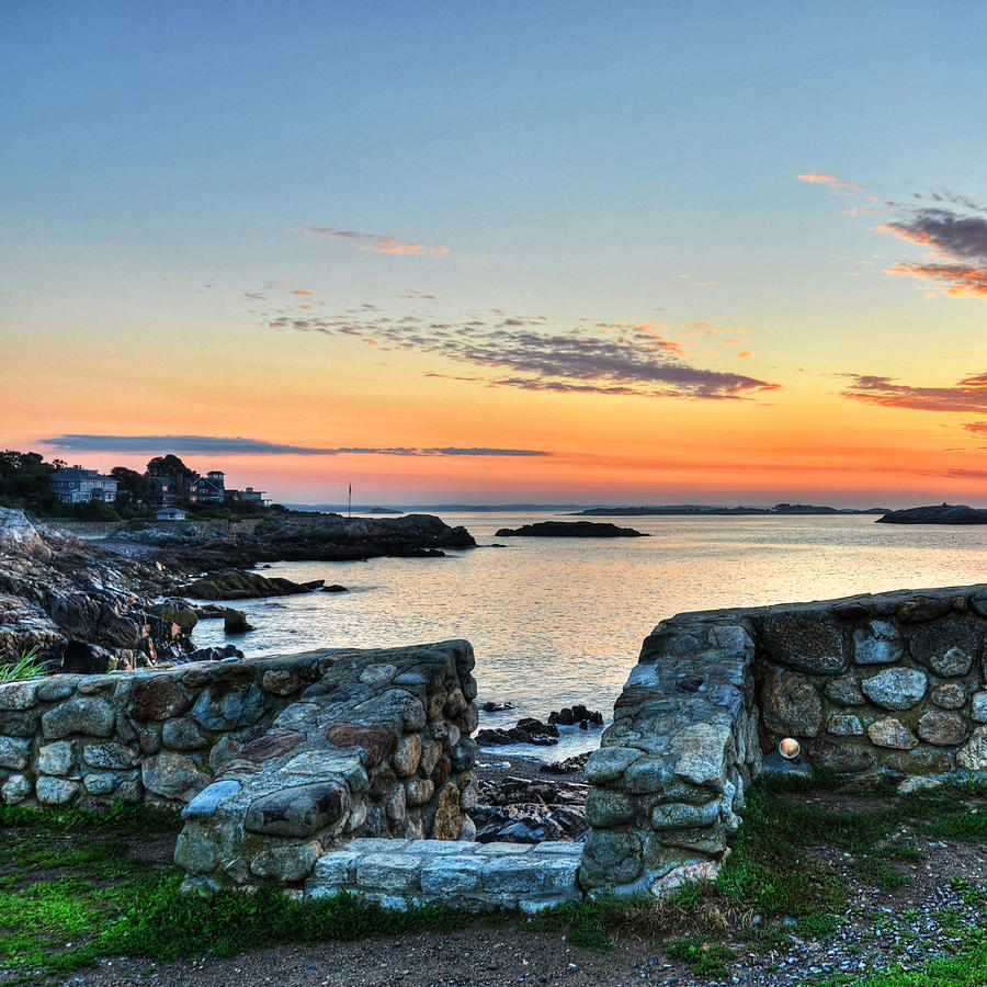 Sunrise at Castle Rock Marblehead MA Rocky Coast Square Photograph by Toby McGuire