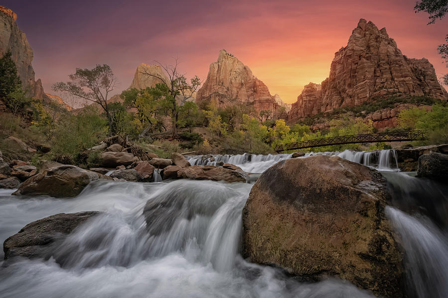 Zion National Park Photograph - Sunrise at Court of the Patriarchs by Steve Berkley