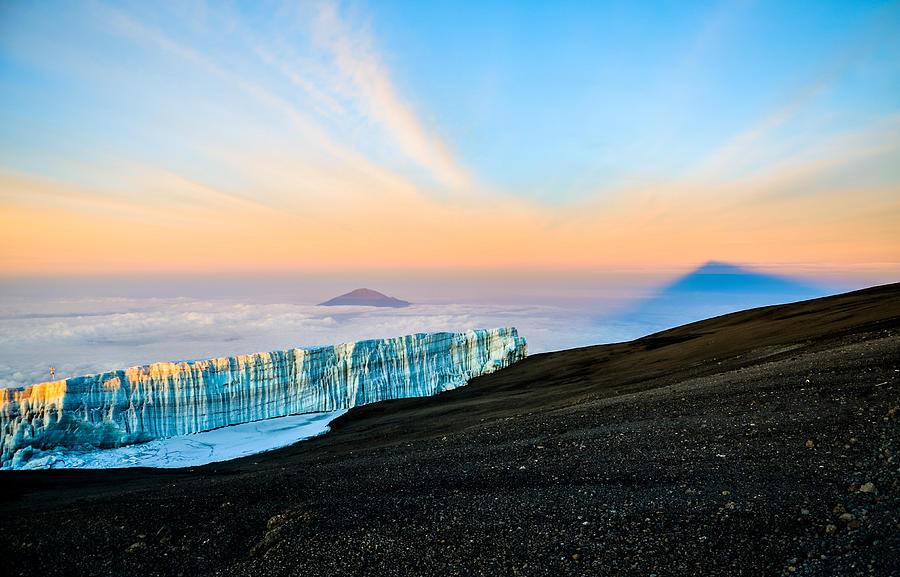 Sunrise at Kilimanjaro with glacier and Mount Meru - Tanzania Photograph by Wallix