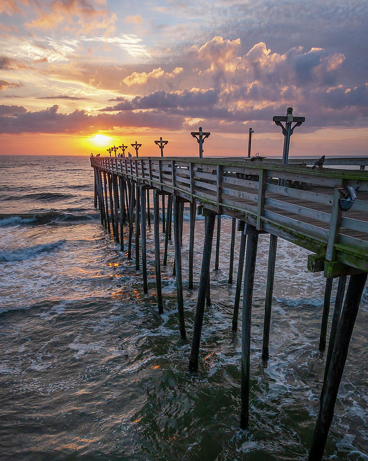 Sunrise at Kitty Hawk Pier, OBX Photograph by Adam Romanowicz