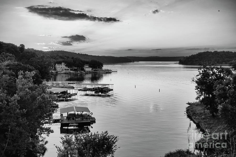 Sunrise at Lake of the Ozarks monotone Photograph by Dennis Hedberg