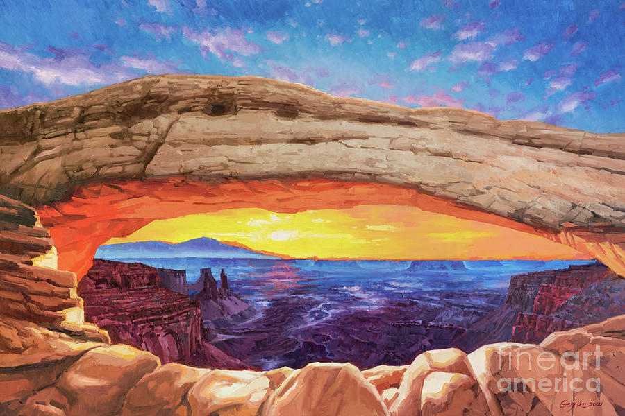 Sunrise At Mesa Arch UT Painting by Gary Kim