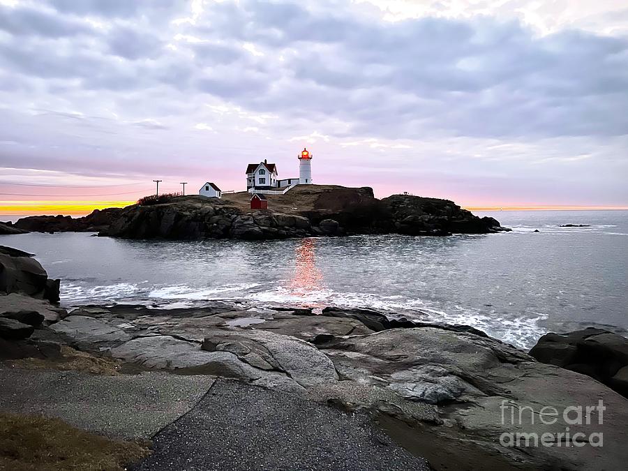Sunrise at Nubble Light, Maine Photograph by Caroline Stella