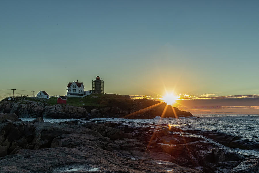 Lighthouse Photograph - Sunrise at Nubble by Rod Best