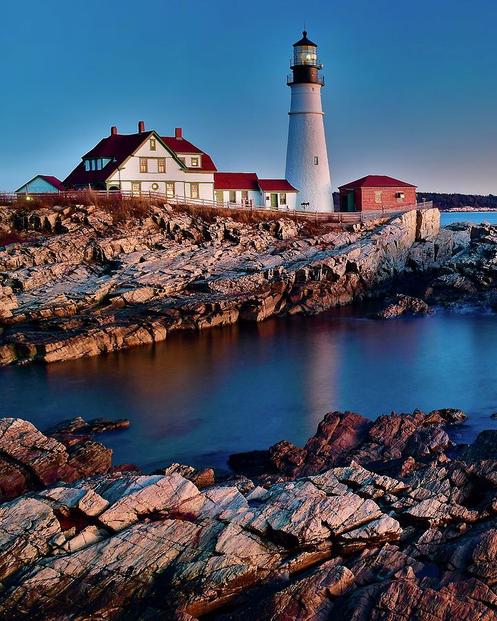 Sunrise at Portland Head in Vertical Form Photograph by Frozen in Time Fine Art Photography