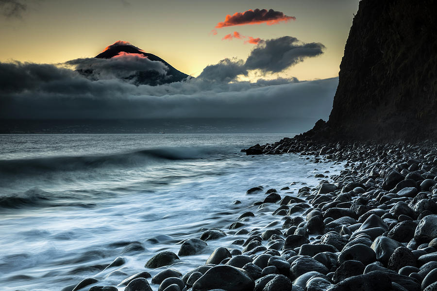 Sunrise at Praia do Almoxarife with a view over Pico Photograph by Ruben Vicente