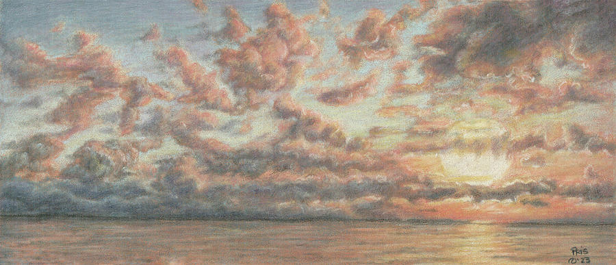 Sunrise at Sea Drawing by Pris Hardy