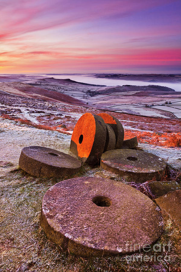 Sunrise at Stanage edge mill stones, Hathersage, Derbyshire Peak District, England Photograph by Neale And Judith Clark