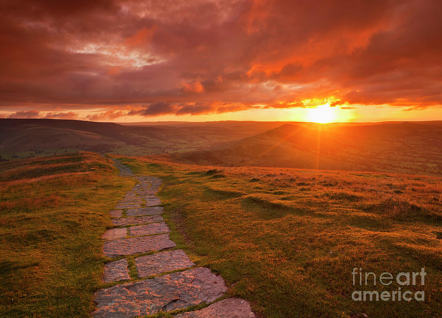 Summer Photograph - Sunrise at the Great Ridge Mam Tor, Peak District, England by Neale And Judith Clark