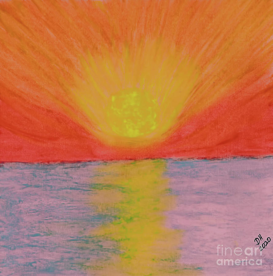 Sunrise At The Lake Drawing  Drawing by D Hackett