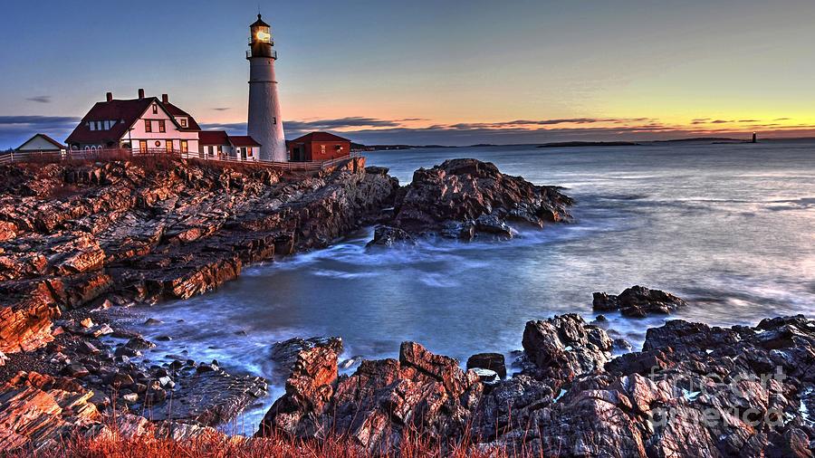 Sunrise at the Lighthouse Photograph by Steve Brown