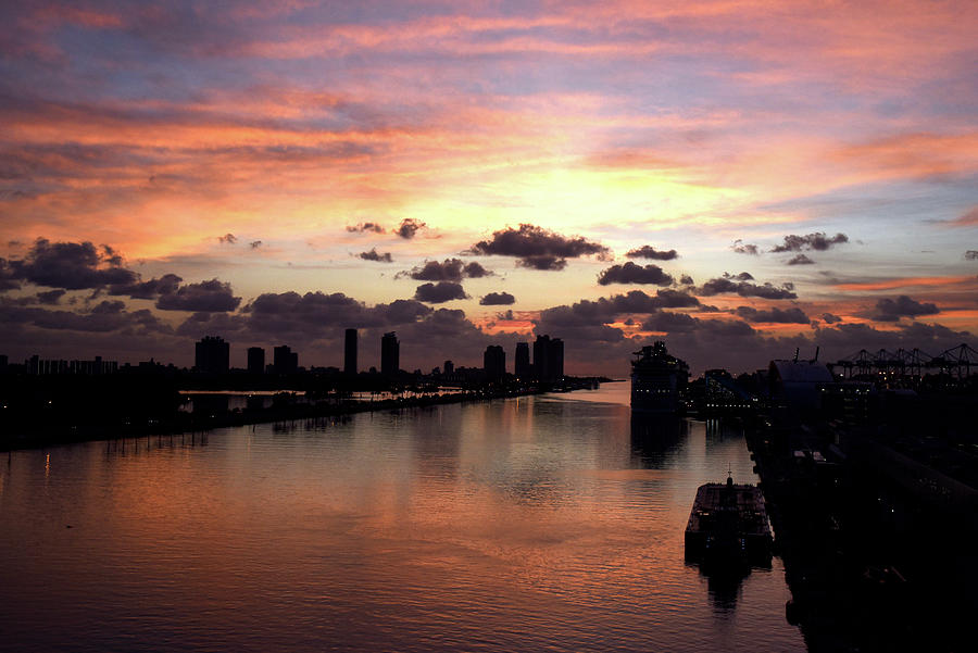 Sunrise at the Port of Miami Photograph by Janice Adomeit