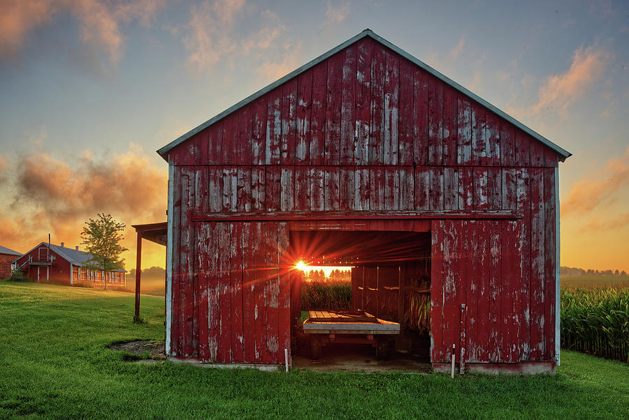 Sunrise at the Veum Tobacco Shed near Stoughton Wisconsin Photograph by Peter Herman